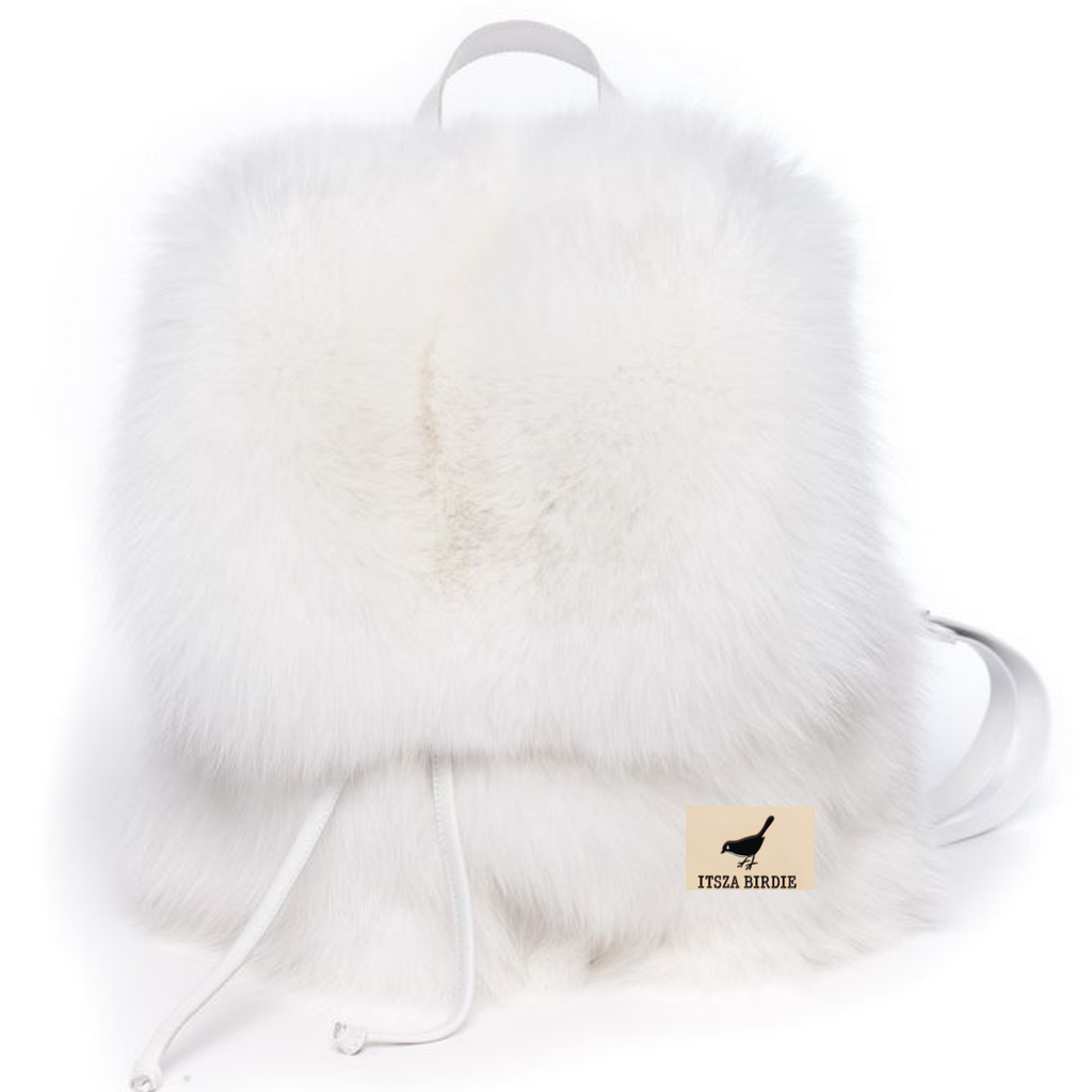 Real Mink Backpack White